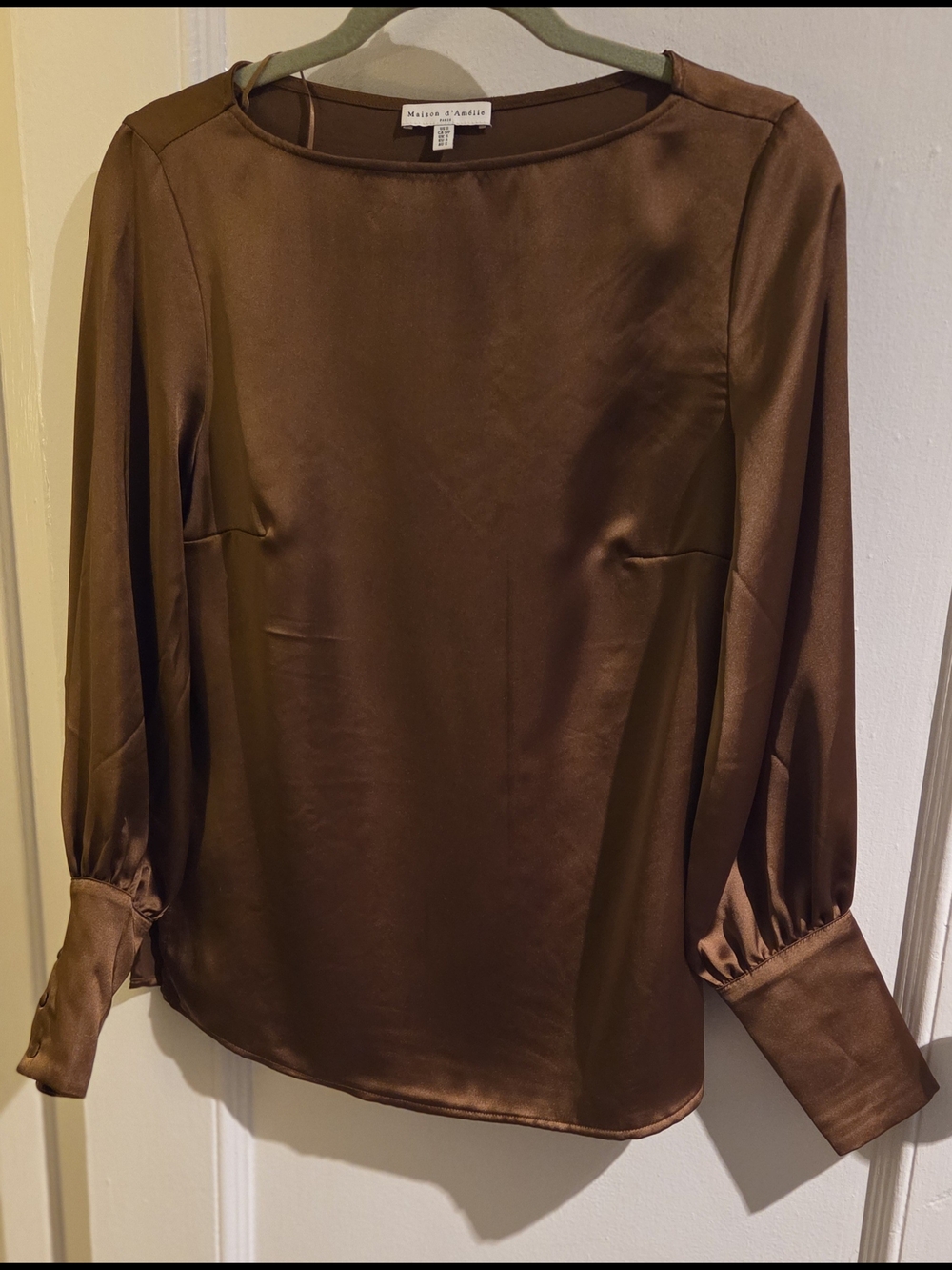 Maison Jules Chocolate Brown Satin Long Sleeve Blouse